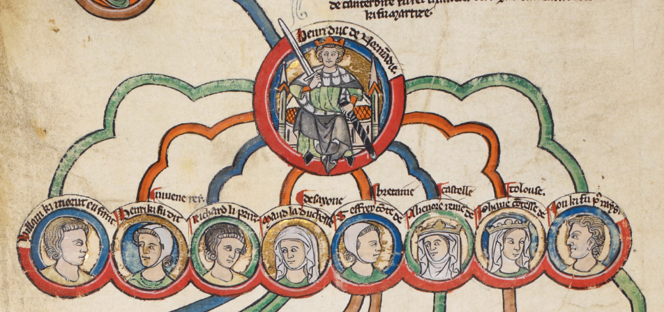 Depiction from the roll chronicle showing King Henry II's descendance